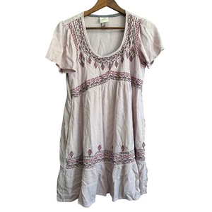 Vestido Babydoll Knox Rosa Rayas Bordado en Niveles Talla M - Imagen 1 de 7