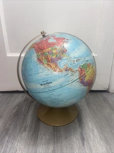 Vtg Replogle World Nation Series Globe 12" Land & Sea Metal Stand Raised Map 90s - Picture 1 of 12