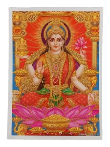 Lakshmi Hindu God Glossy Picture Approx. 12.9 x 18 cm Gold Glitter Finish - Picture 1 of 3