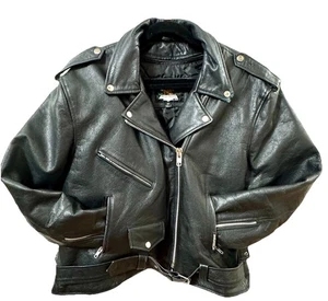 Jammin Leather Women’s Size 20 Black Leather Jacket Offset  Zip Front, Lacings - Picture 1 of 17