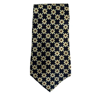 Vintage Polo Ralph Lauren Masculino Gravata de Seda Azul Amarelo Vermelho Floral Acabamento à Mão - Imagem 1 de 3