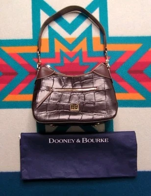 Dooney & Bourke Denison Hobo Brown Croc Embossed Shoulder Faux Leather Bag Purse - Image 1 of 4