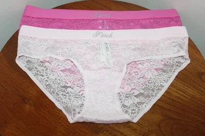 VICTORIA'S SECRET PINK HIPHUGGER / HIPSTER SET OF 2 EMBROIDERED FLORAL LACE SZ M - Image 1 of 4