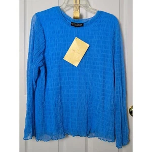 NEW Dialogue Ocean Blue Knit Top Long Sleeve Textured 1X Pull Over Shirt - Picture 1 of 3