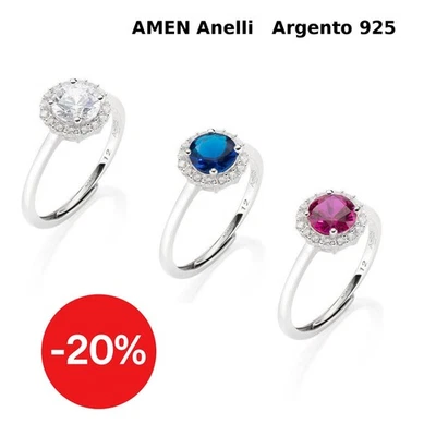 Amen Anello Donna Argento 925 Zircone Bianco Blu Rosso RLUBOBBBZ2 RLUBOBBBLZ2 - Immagine 1 di 3