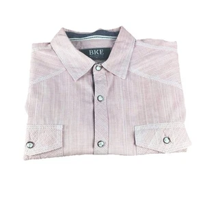 Buckle BKE Men Pink/White Striped Pearl Snap Relaxed Fit Short Sleeve Shirt XL - Picture 1 of 13