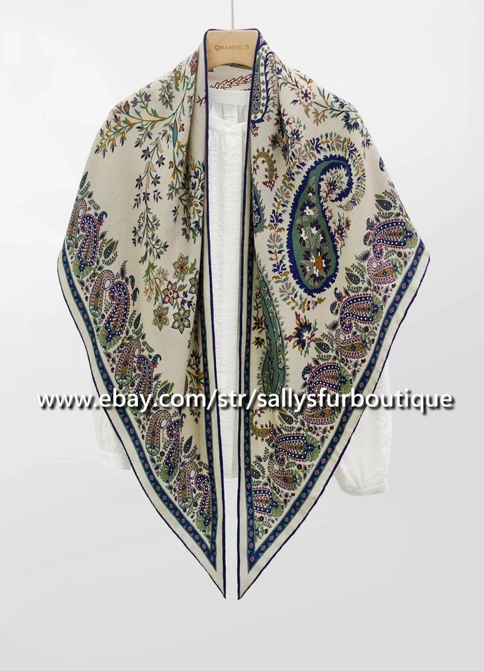 Sallys 70% Cachemira 30% Seda Bufanda Estampado Paisley 2 Rostros Triángulo Mantón Púrpura Foto 1 de 3