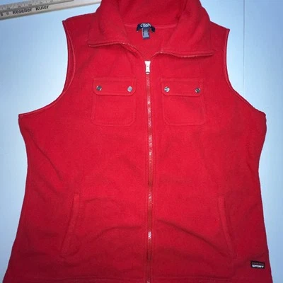 Chaps Sport Fleece Vest Men’s Medium Red Full Zip Pockets - Image 1 of 4