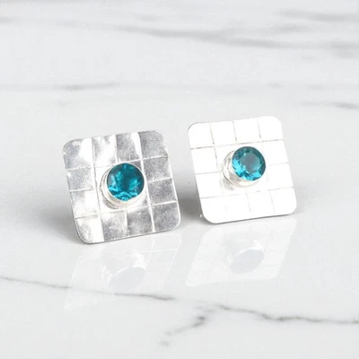 Apatite 宝石 925 印章银色手工珠宝耳钉耳环女士礼物 — 第 1/4 张图片