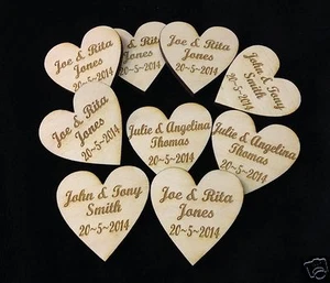 Personalised Wooden Love Hearts 4cm Table Decorations Wedding Party Favours - Picture 1 of 15