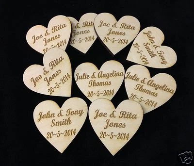 Personalised Wooden Love Hearts 4cm Table Decorations Wedding Party Favours - Image 1 of 3