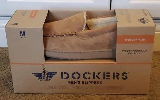 男式 DOCKERS 托盘莫卡辛拖鞋尺寸 Sm Med 夏尔巴衬里记忆泡沫全新带标签 — 第 1/1 张图片