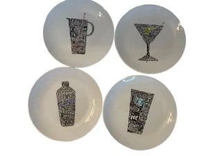 Crate & Barrel ICE Shake Olive APPETIZER Black & White Plates 6.75" Set of 4 - Picture 1 of 8