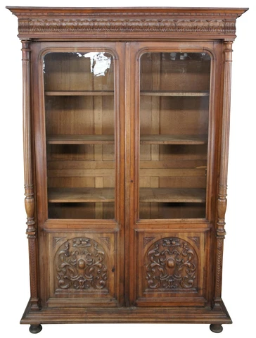 Antique French Renaissance Armoire Linen Press Library Bookcase China Cabinet Cover