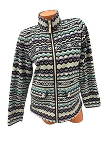Talbots Fair Isle Fleece Jacket Blue White Purple Full Zip Medium Petite - Picture 1 of 6