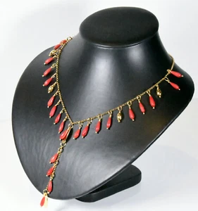 Collier Korallenkette Kette 925er Silber vergoldet Koralle NEU Tropfen Anhänger - Bild 1 von 10