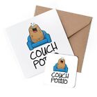 1 x Greeting Card & Coaster Set - Couch Potato Lazy #13239