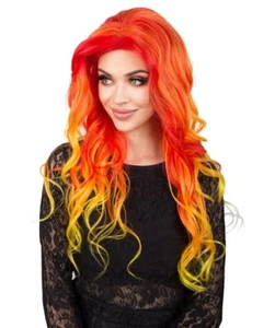 Women's Red and Yellow Color Wavy Long Length Trendy Flaming Beauty Wig HW-6774 - Picture 1 of 7