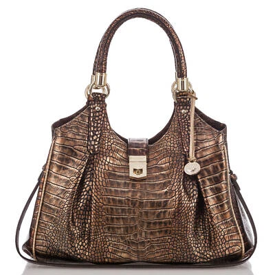 NUEVO BOLSO HOBO BOLSO DE MANO BRAHMIN MARRÓN DORADO CUERO CARTERA Foto 1 de 4