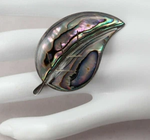 Vintage Sterling Silver Abalone Shell Leaf Pin Brooch Weighs 7.5 grams - Picture 1 of 8