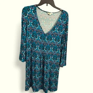 Boden Scarlett Blue floral print Jersey tunic dress bell sleeves size US 12 - Picture 1 of 11