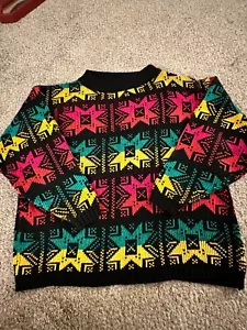 Vintage 90s Colorful Abstract Sweater Women L made by CAUDREY - Picture 1 of 6