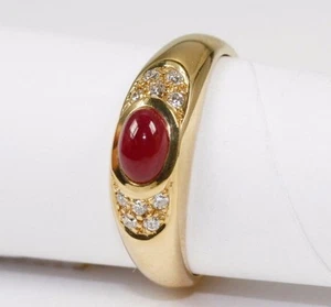 Anillo Banda 585 Oro 14 Quilates con Rubí -cabochon, Diamante Brillante 0,10 CT - Imagen 1 de 1