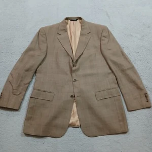 Jos A Bank Blazer Sport Coat Jacket Mens 42L Brown Plaid Silk Wool Dress Casual - Picture 1 of 20