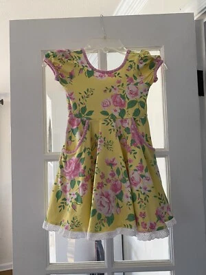 Eleanor Rose Twirly Dress Size 3-4 Yellow Roses Eyelet Lace  Pockets - Image 1 of 4