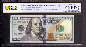 2009 A $100 FEDERAL RESERVE NOTE KANSAS CITY FR.2187-J PCGS B GEM 66 PPQ - Picture 1 of 4