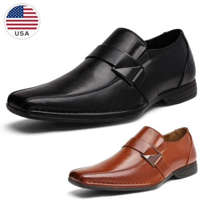 Men's Casual Dress Loafers Shoes Business Formal Square Toe Shoes Wide Size - Image 1 of 4