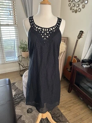 Nuevo con etiquetas Vestido Max Studio Negro Ojales Crochet Sin Mangas Talla M ¡$128! Foto 1 de 4
