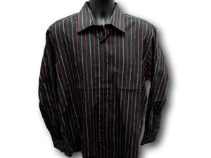 Size Large Pronto Uomo Shirt MEN'S Black Striped L/S Button Office Date Night Z1 - Picture 1 of 4