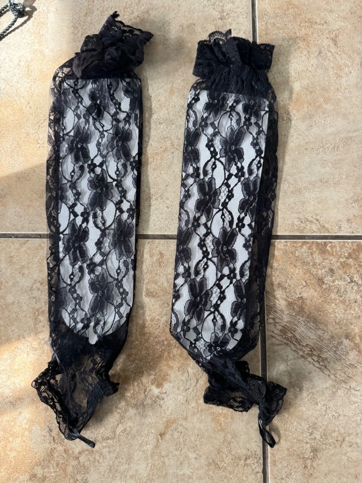 Black Lace Fingerless Gloves One Size Made in USA - Image 1 of 1