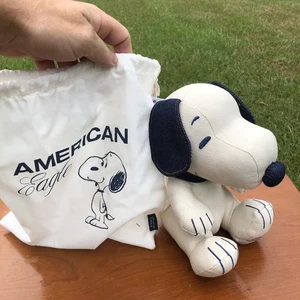 American Eagle Outfitters 8" Snoopy Canvas Denim Plush W/ Bag NWT Beagle Peanuts - Picture 1 of 12