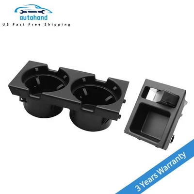 For BMW E46 3 Series 2pc Black No Rubber Coating Cup Holder & Armrest Coin Tray Foto 1 de 4