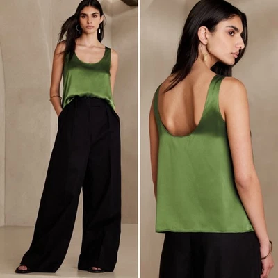 Новый с Ярлыками Banana Republic Sublime шелк Майка большой зачарованный зеленый без рукавов декольте - Изображение 1 из 4