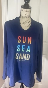 Life Is Good Damen Langarmshirt mit Kapuze leichtes Shirt Sonne Meer Sand Gr. XL blau - Bild 1 von 5