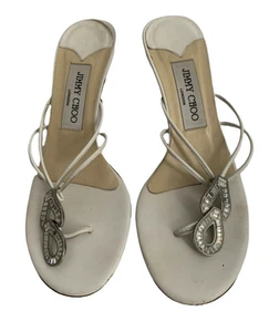 Sandalias de tacón medio de cuero blanco vintage JIMMY CHOO EU36.5 UK 3.5 detalle de cristal - Imagen 1 de 9