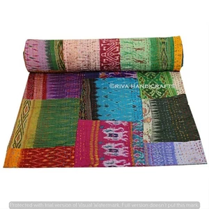 Indio Vintage Seda Patchwork Patola Colcha Reina Multi Kantha Edredón - Imagen 1 de 4