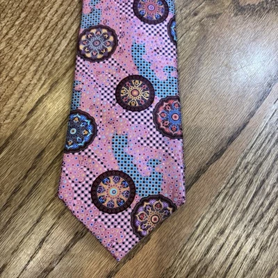 "Corbata de seda Ermenegildo Zegna Quindici estampado medallón rosa hecha en Italia 3,75"" nueva con etiquetas" Foto 1 de 4