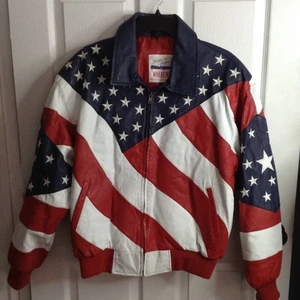 Chaqueta de bombardero de cuero de colección Michael Hoban R/W/B "M". Moda de club/calle, Patriot - Imagen 1 de 5