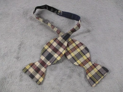 Vintage Adjusto-Tie Bow Tie Mens Plaid Reversible Navy Self Tie Classic Madras - Image 1 of 4