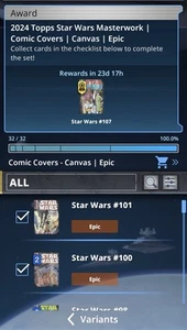 Star Wars Card Trader Masterwork Comic Covers Canvas Epic - 32 Card Set + Award - Picture 1 of 6