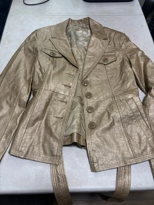 Chaqueta Big Chill Vintage Imitación Cuero Para Mujer Talla Mediana Dorada Foto 1 de 4