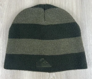 Vintage Y2K Quicksilver Striped Green Knit Beanie Cap Hat Ribbed Embroidered - Picture 1 of 8