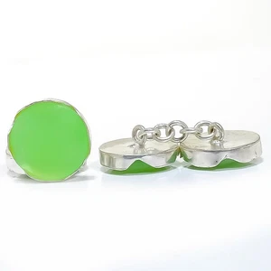 Gemelos de joyería enchapados en plata con piedras preciosas de calcedonia verde para hombre T2534 F2677 5 - Imagen 1 de 5