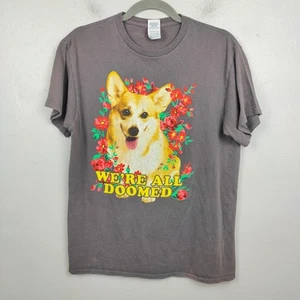 Corgi We're All Doomed Graphic T-Shirt Size Medium Gray Meme Funny Crewneck - Picture 1 of 9