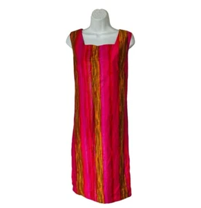 Vintage 60s Hawaii Sleeveless Midi Dress Hot Pink Orange Mod Abstract Stripe L - Picture 1 of 13