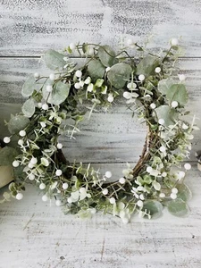 Glitzer mattierter Eukalyptus 16" Kunstkranz festlich Weihnachten Winter NEU - Bild 1 von 10
